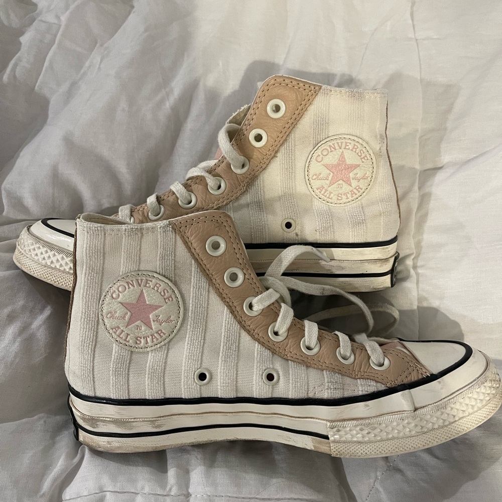 CONVERSE 572701C Chuck 70 Hi Crafted Folk Jacquard Sneakers Egret/Pink Clay 6.5